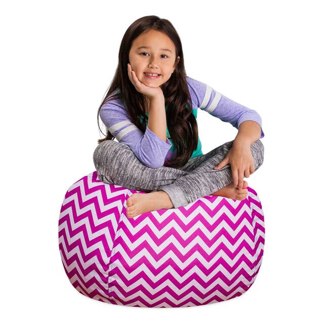 Kids Bean Bag Chair, Big Comfy Chair - Machine Washable Cover - 27 Inch Medium - Pattern Chevron Purple and White