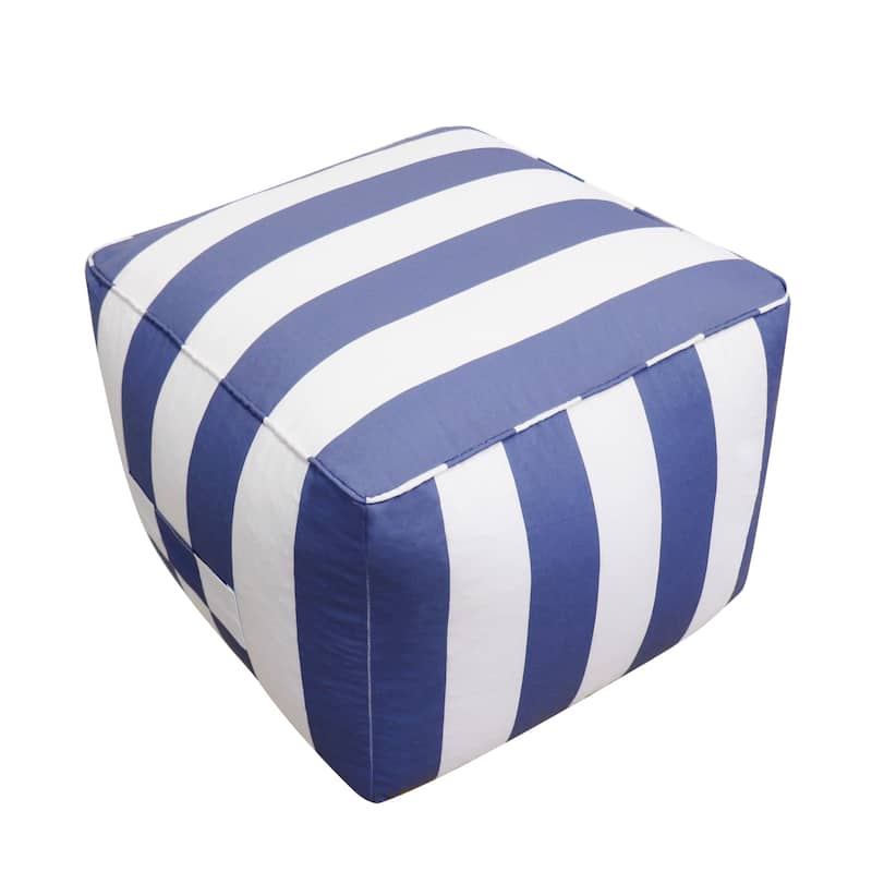 Pasargad Home Galaxy White/Blue Striped Pouf, 17"H