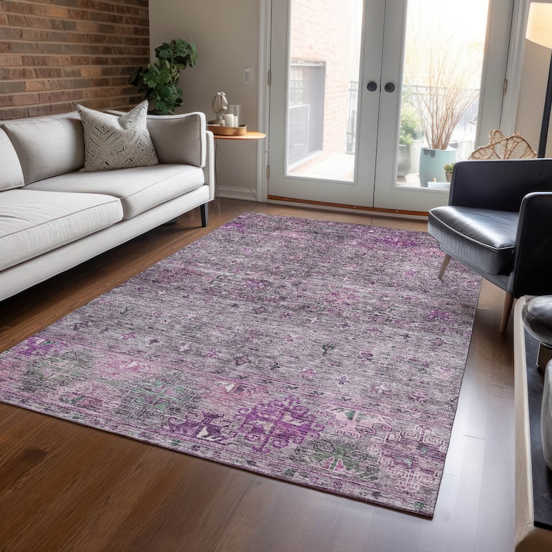 Machine Washable Indoor/ Outdoor Boho Moroccan Chantille Rug - Purple - 9' x 12'