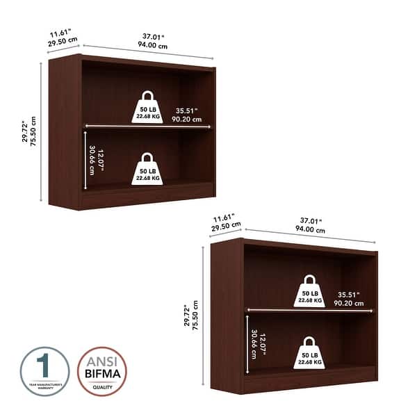 dimension image slide 5 of 6, Universal Small 2 Shelf Bookcase Storage - Set of 2 by Bush Furniture.