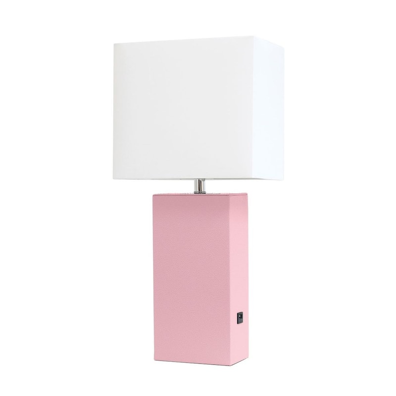 Modern Leather Table Lamp with USB and White Fabric Shade