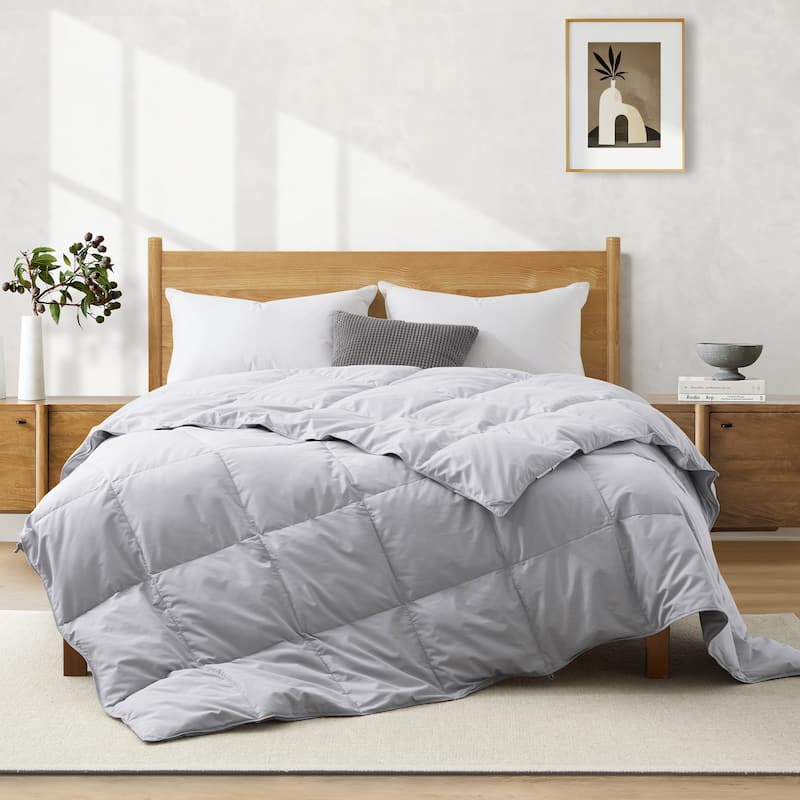 Lightweight Summer Flroal & Solid Printed Goose Feather Down Comforter Duvet Insert - Full-Queen (88"x90") - Light Gray