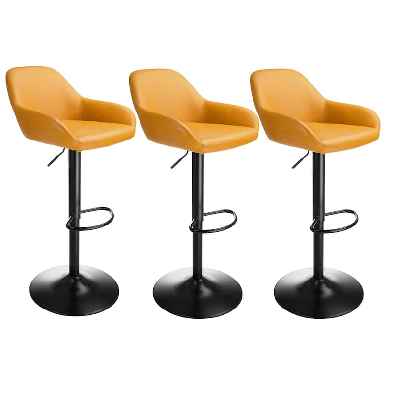 Glitzhome Set of 3 Mid-Century Modern Adjustable Swivel Bar Stools - Set of 3