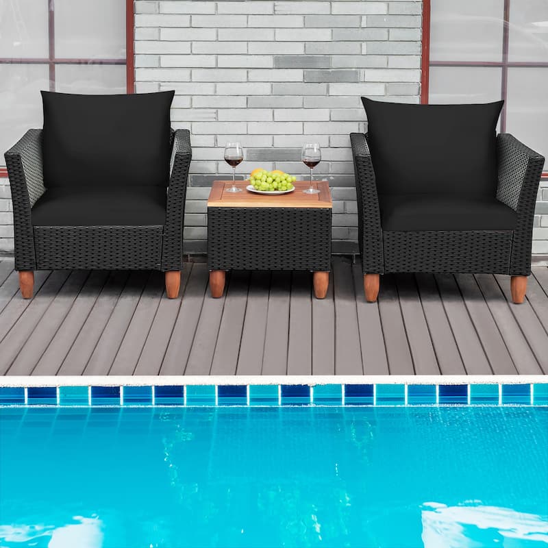 Patio 3-piece Outdoor Wicker Rattan Bistro Chair Set