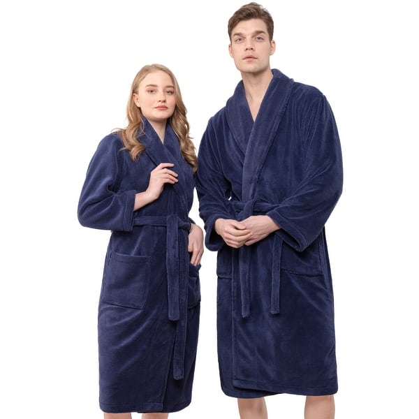 slide 2 of 4, American Soft Linen Mens and Womens Robe Warm Fleece Unisex Bathrobe L-XL