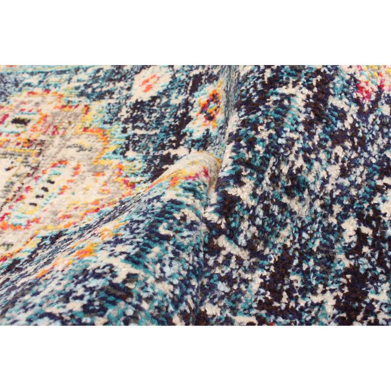 ECARPETGALLERY Machine Made Lotus Navy Area Rug