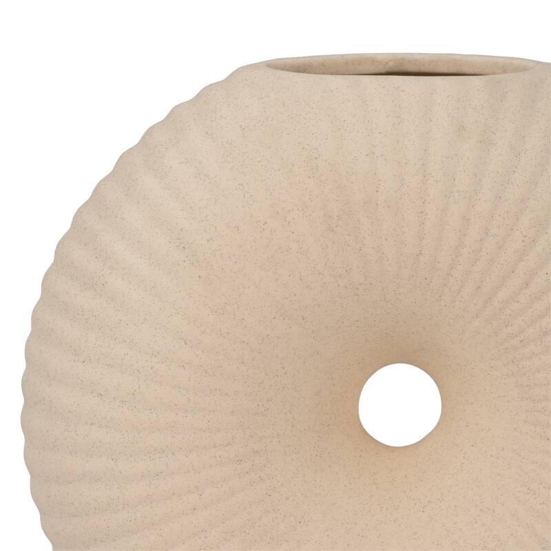 Sagebrook Home Ceramic Donut Hole Vase, Round, Solid, Ivory/Beige, Contemporary