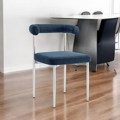 HomeRoots Set of Two Blue And Silver Upholstered Polyester Open Back Dining Side Chairs