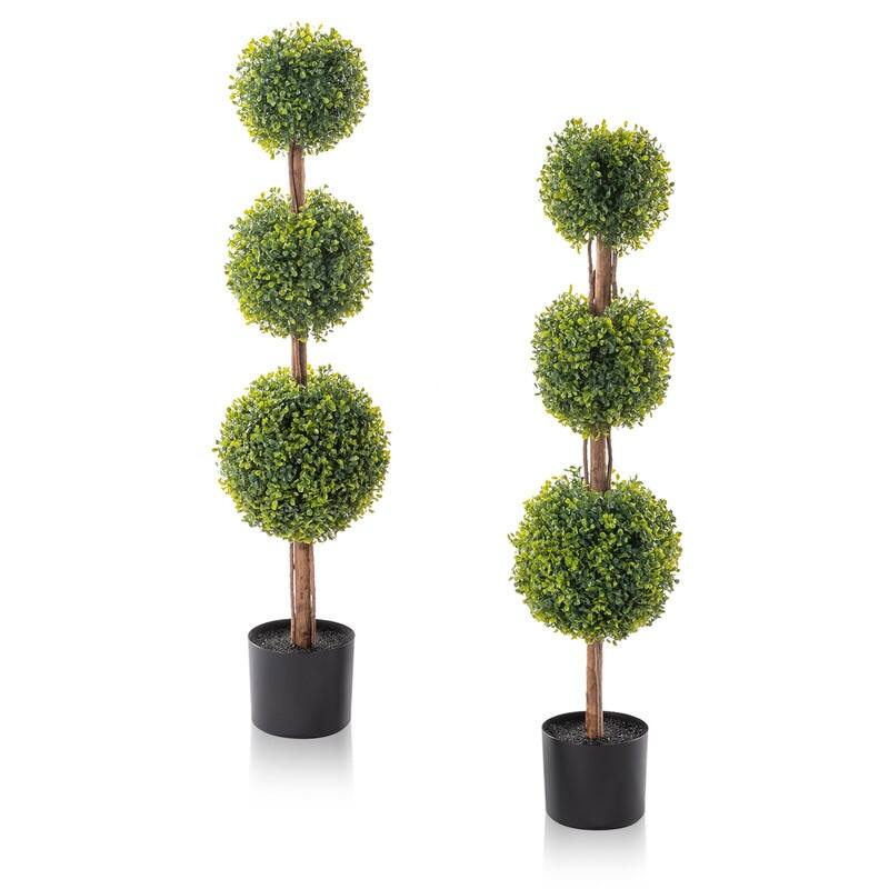Artificial Buxus Triple-Ball Trees set of 2 - Green