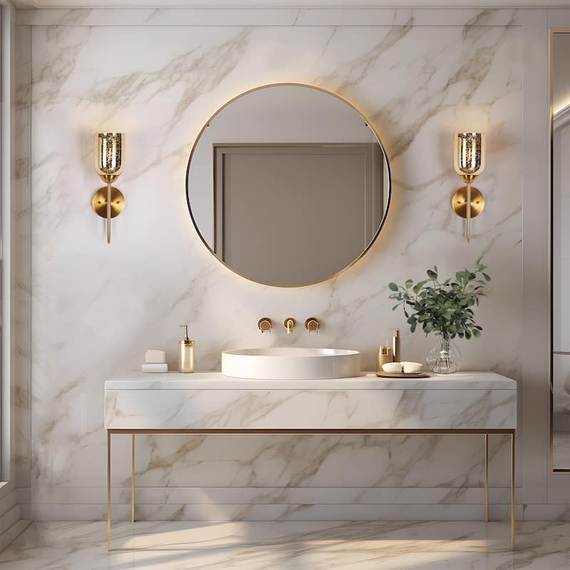 Modern Gold 1-Light Wall Sconces Glam Seeded Glass Vanity Lights - L 15.7" x W 4.7" x E 6.2"