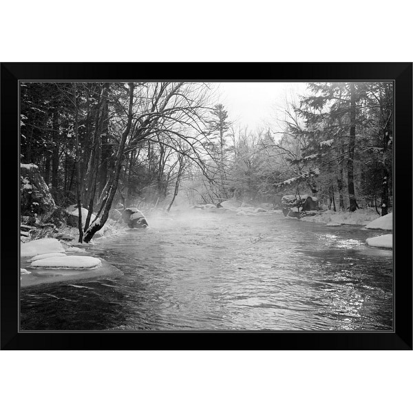 "Misty river flowing through frosty woods" Black Framed Print