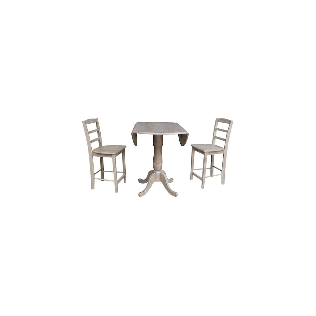 Round Pedestal Table Set with Stools - Kitchen Gathering Height Table, Bar Height Seating, Taupe Grey