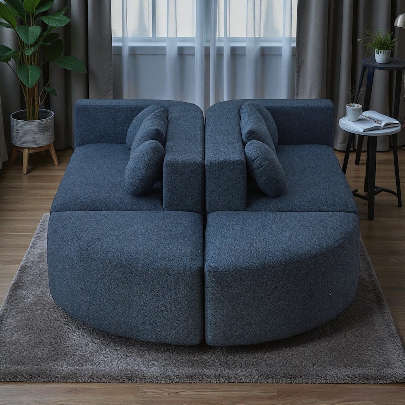 114.9" Modular Sectional Boneless Couch Sofa Bed with Deep Seats and Curved Design, Boucle Upholstered Sofa for Living Room