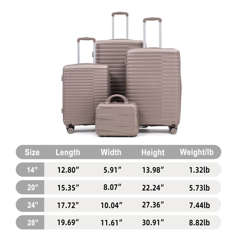 14IN 20IN 24IN 28IN 4 pcs/set in PP Spinner Wheel Luggage, Carry on Suitcase, Iron Pull Rod, Combination Password Lock
