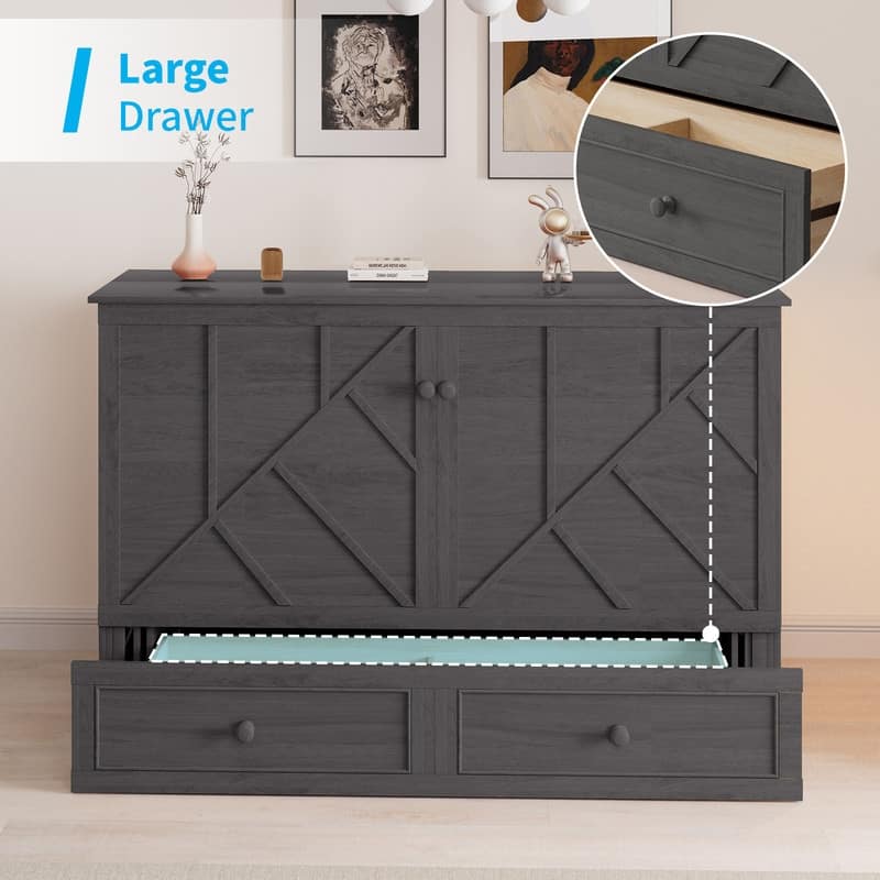 Mixoy Modern Queen Murphy Bed Chest with Foldable Mattress and USB ports