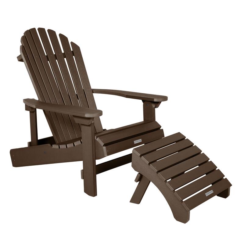 HIGHWOOD Folding and Reclining Adirondack Chair with Folding Ottoman - Weathered Acorn