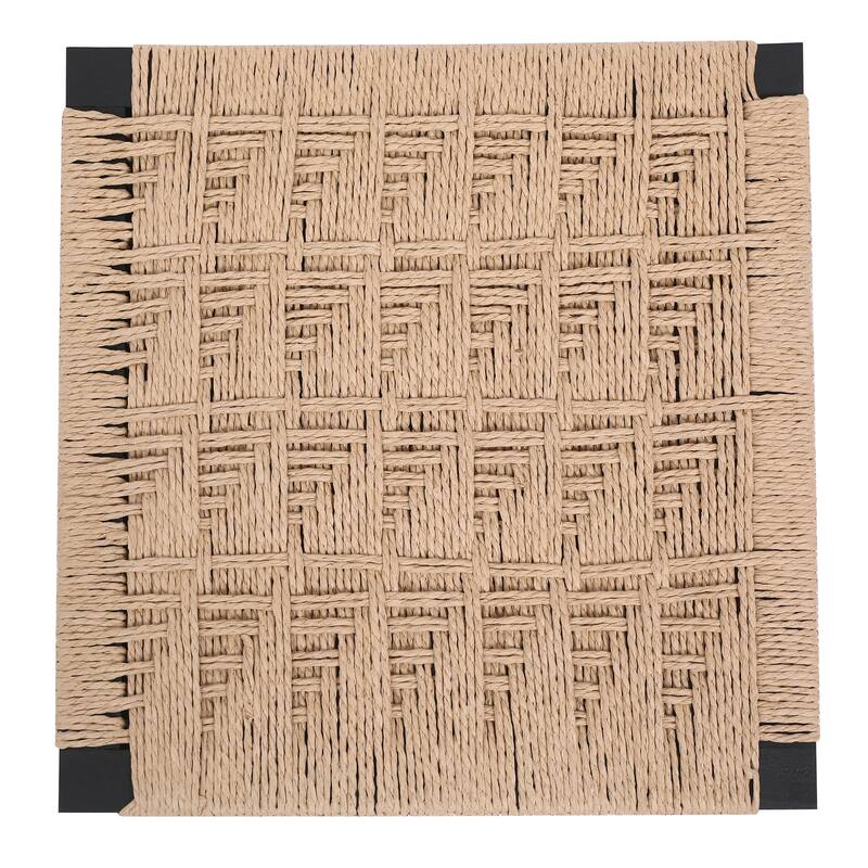 2-Piece Hand Weave Bar Stools Set, Counter Height Paper Rope Weave Dining Chairs with Footrest for Kichen Island, Bar & Counter