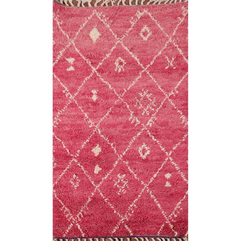 Trellis Plush Moroccan Accent Rug Handmade Pink Wool Carpet - 3'1" x 5'6"