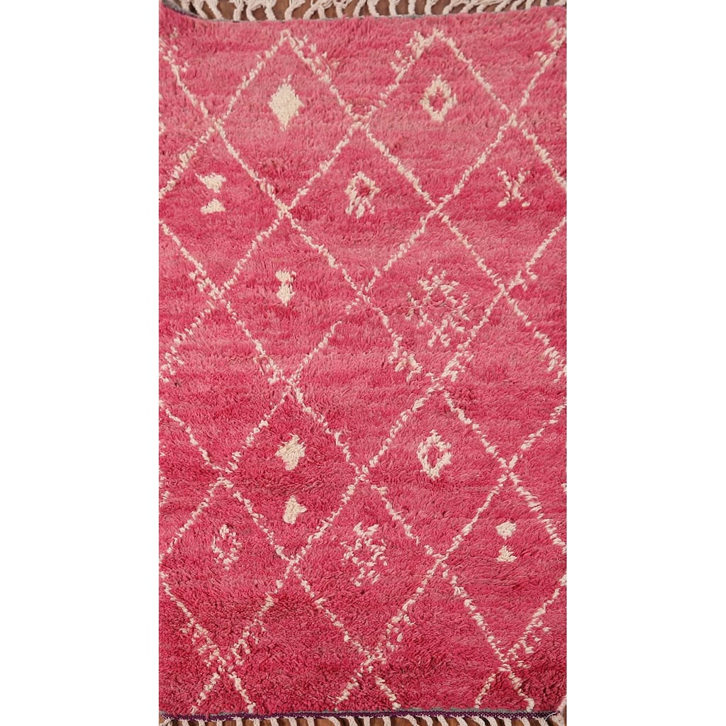 Trellis Plush Moroccan Accent Rug Handmade Pink Wool Carpet - 3'1" x 5'6"