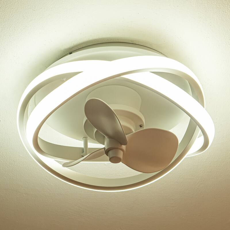 13-inch Matte White Coastal Caged Fandelier Flush Mount Dimmable LED Ceiling Fan