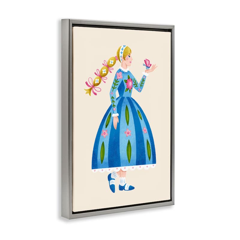 Stupell Blonde Folk Girl & Butterfly Framed Floater Canvas Wall Art Design By Hannah Moren