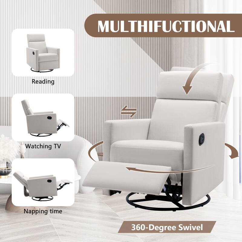 Modern Upholstered Rocker Nursery Chair Plush Seating Glider Swivel Recliner Chair,