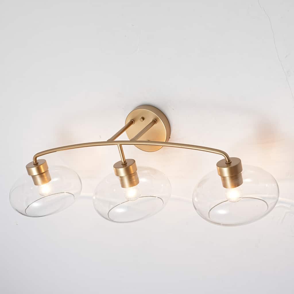 3-Light Modern Glam Brass & Clear Glass Vanity Light for Bathroom - 3 Light