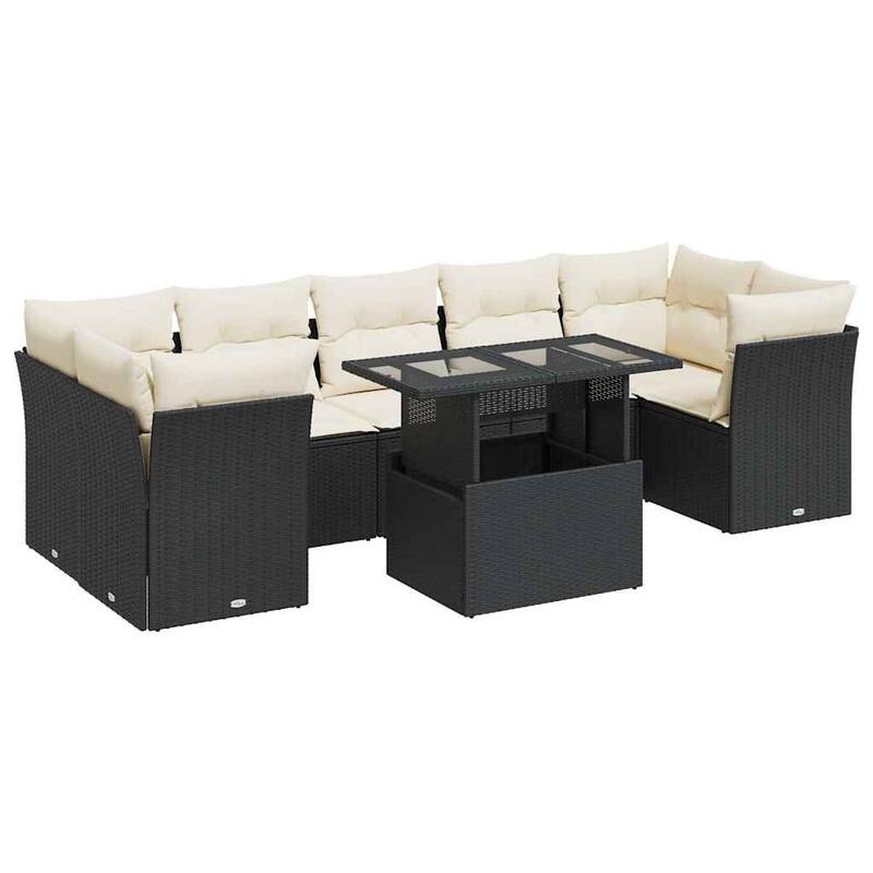 vidaXL Patio Sofa Set with Cushions Outdoor Furniture 8 Piece Poly Rattan - 21.7 x 39.4 x 28.7 in