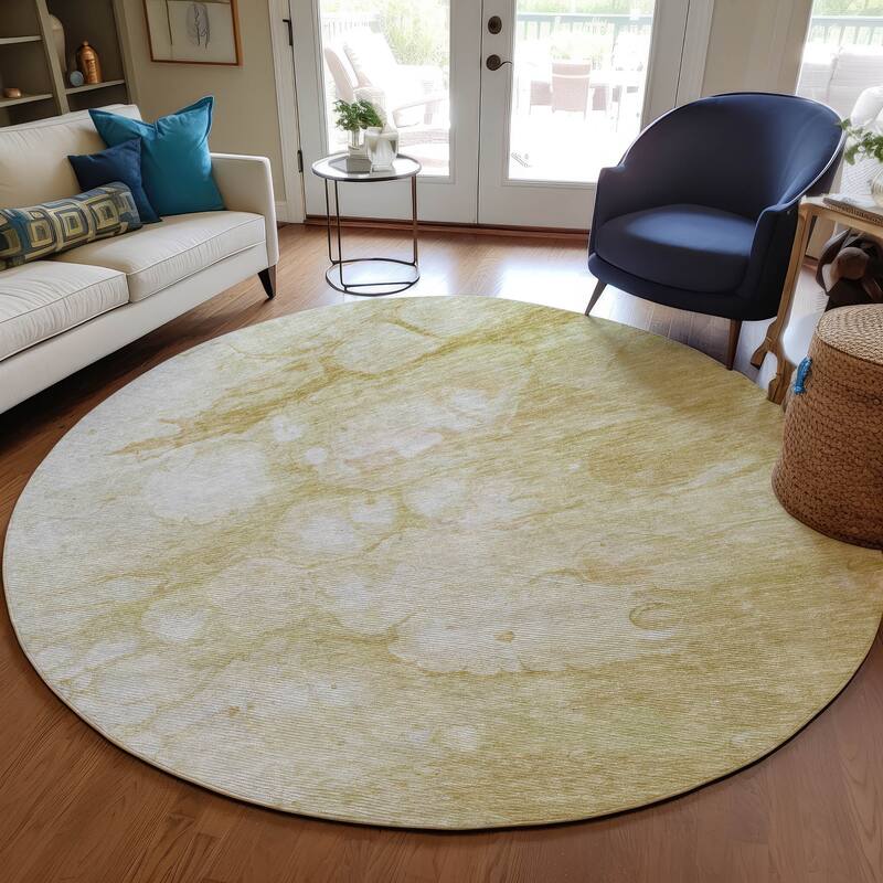 Machine Washable Indoor/ Outdoor Chantille Abstract Modern Rug - Beige - 8' x 8'