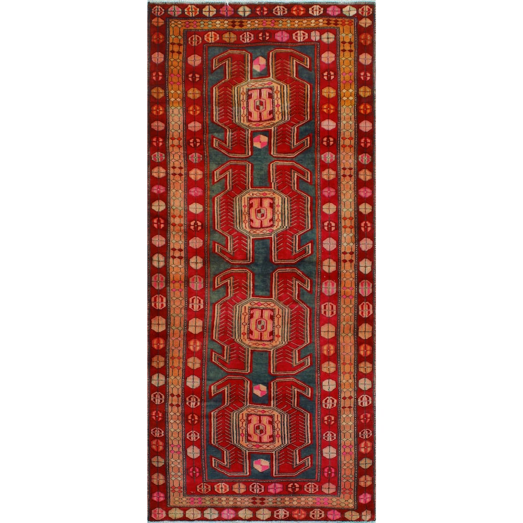 Fine Vintage Distressed Adamson Navy/Gold Runner - 4'2" x 9'6"