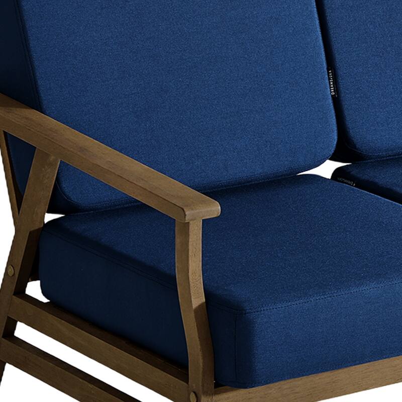 Modern Wood Cushioned Outdoor Patio Sofa Loveseat with Coffee Table