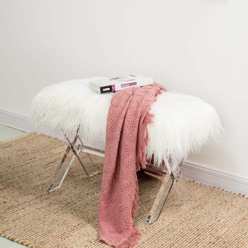 Glitzhome Modern Faux Fur Acrylic Accent Bench Ottoman