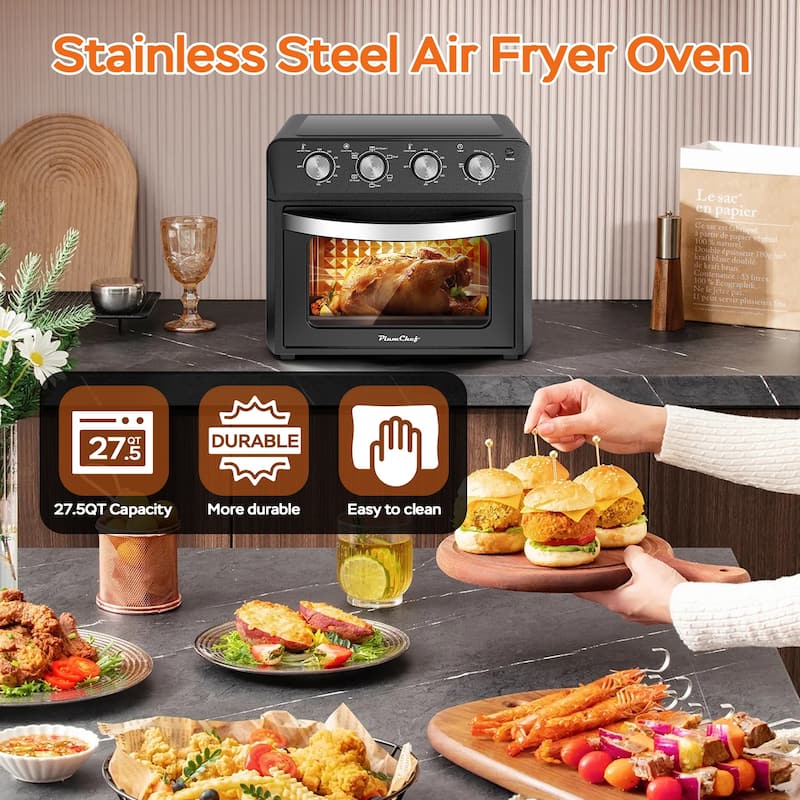 Anmytek 27.5QT Family Size Air Fryer Oven - 6-in-1 Countertop Convection Oven, 4 Knob Control, 1600W
