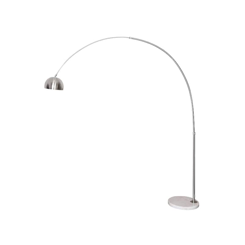 Floor Lamp with White Marble Base and Metal Lamp Shade Arco Collection - 76" - Silver