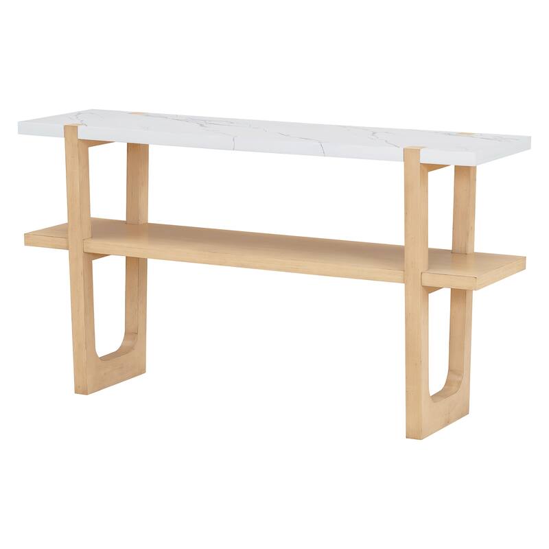 Elegant Console Table with Marble-Effect Top and Versatile Storage Solutions for Entryway and Living Room