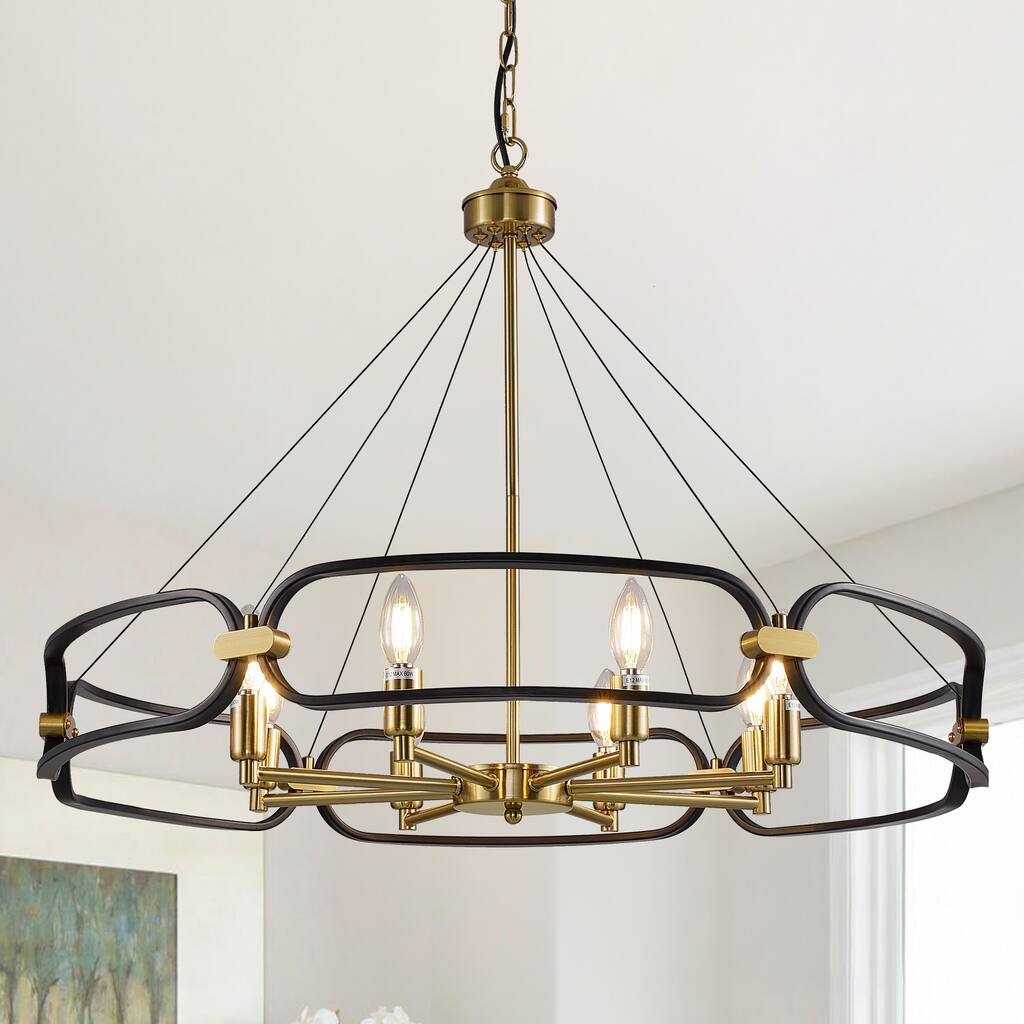 Industrial 4-Light Chandelier Light Fixture Black Gold Ceiling Light for Dining Room, Kitchen Island, Living Room
