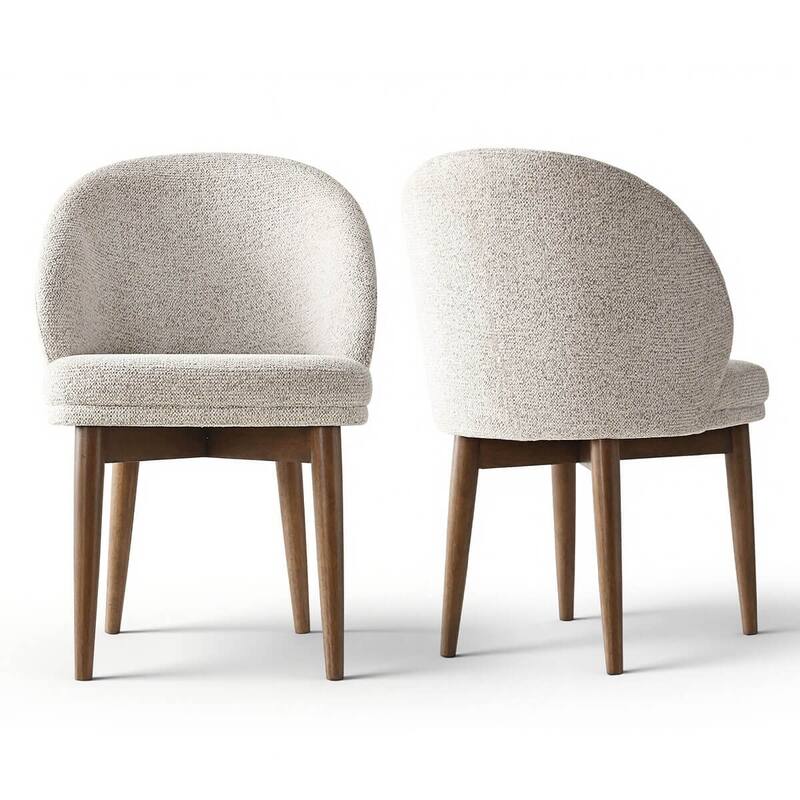 Upholstered Barrel Dining Chair With Walnut Legs (Set of 2)