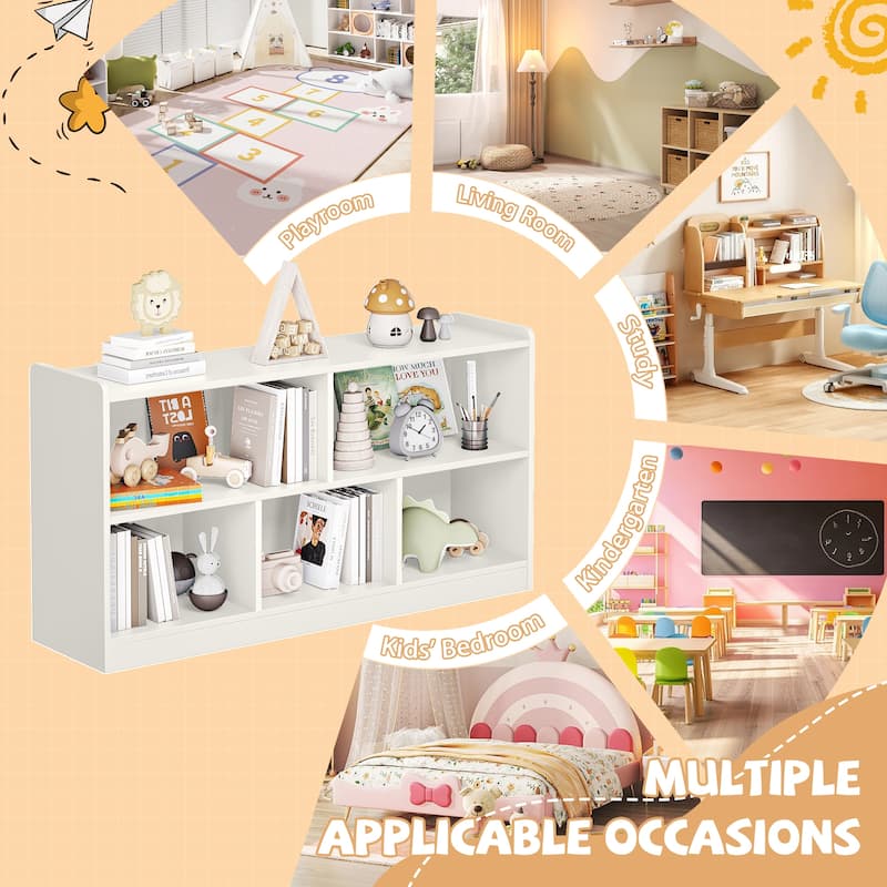 Wooden Storage Cabinet with 5 Sections, Montessori Kids Bookshelf and Toy Organizer for Nursery, Playroom & Classroom