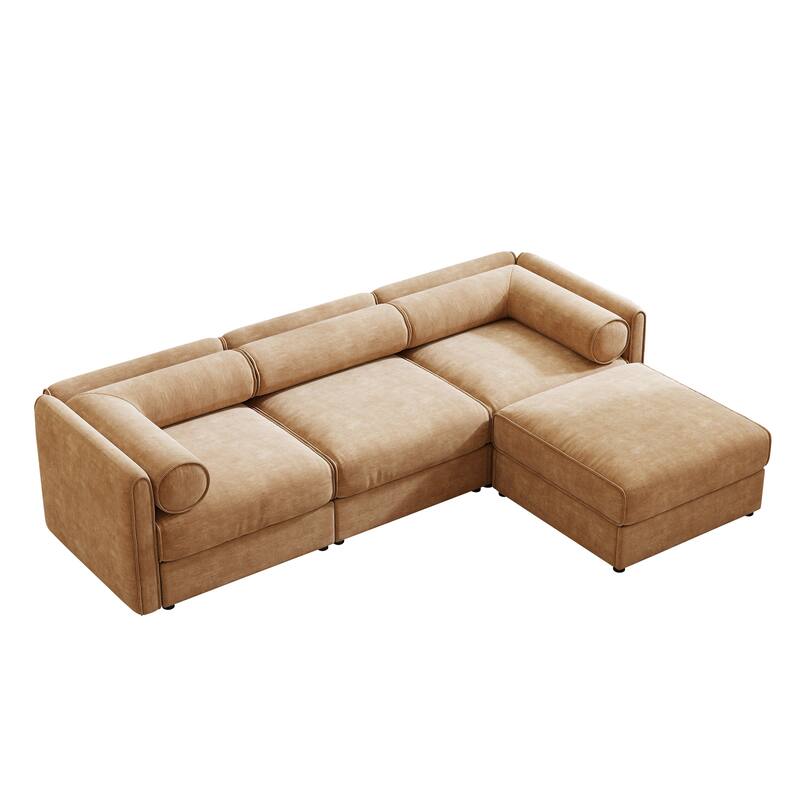 109" Chenille L-Shaped 3-Seater Sofa with Ottoman & Storage