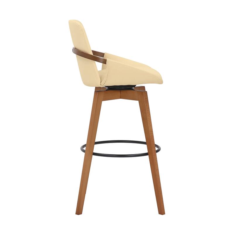 Fabric Swivel Bar Stool with Arms, Full Back and Iron Footrest Frame