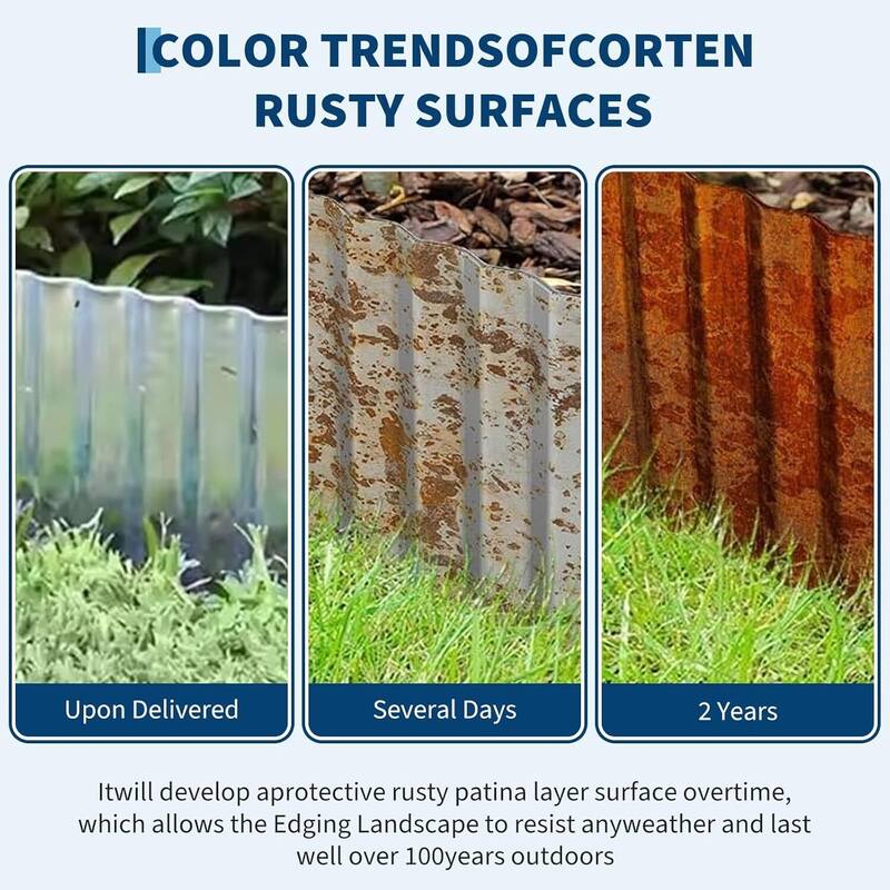 12" x20Ft Garden Galvanized Steel Landscape Fence, Corrugated Metal Garden Edging