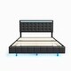 preview thumbnail 9 of 9, Queen Size Floating Bed Frame with Lights and USB Charging, Modern Upholstered Platform LED Bed with Slat Support