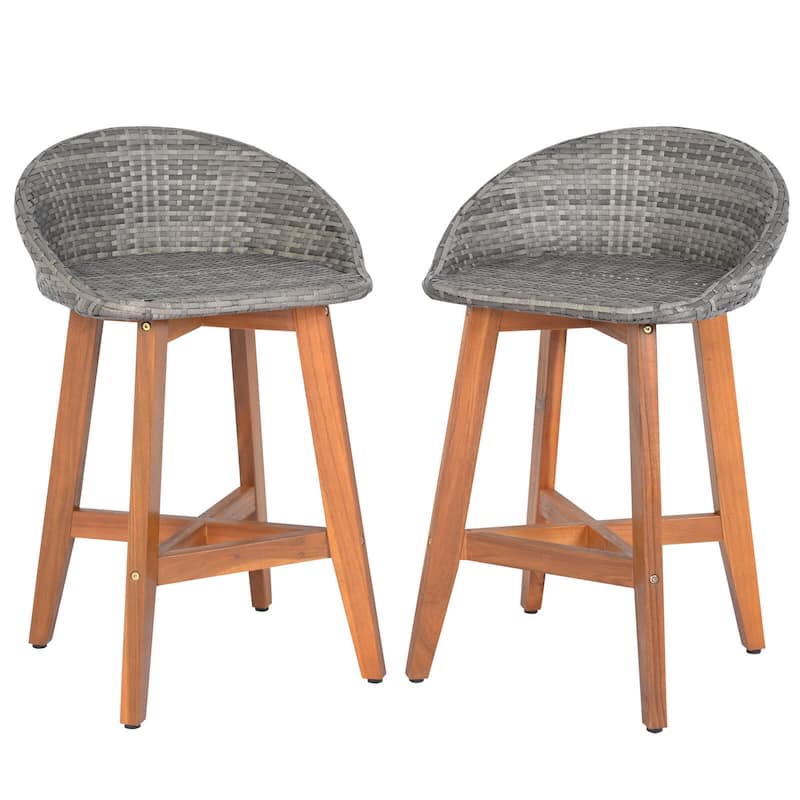Costway Outdoor Faux Rattan Bar Chairs Set of 2/4 Solid Acacia Wood - See Details