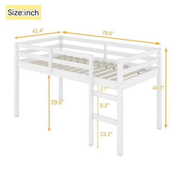 dimension image slide 0 of 3, Solid Rubber Wooden Twin Loft Bed with Ladder and Strengthened Slats