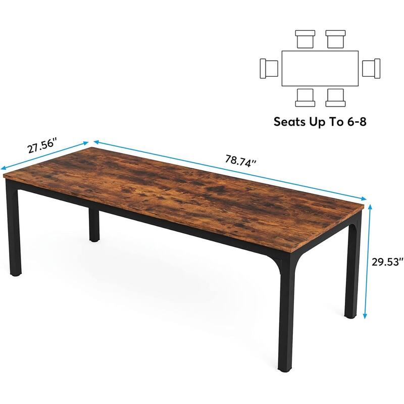 78.7" Rectangular Dining Table, Wood Kitchen Table for Home, Restaurant, Cafe, Office, Apartment, Bakery
