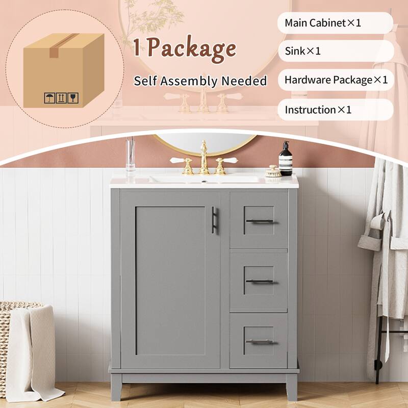30-inch bathroom vanity with ceramic sink