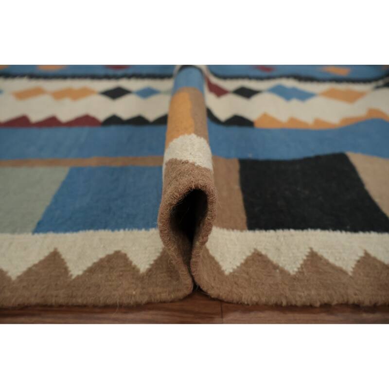 Hand Woven Oriental 100% Wool Carpet Southwestern Tribal Beige & Ivories Kilim Area Rug - 12' 0'' X 5' 0''