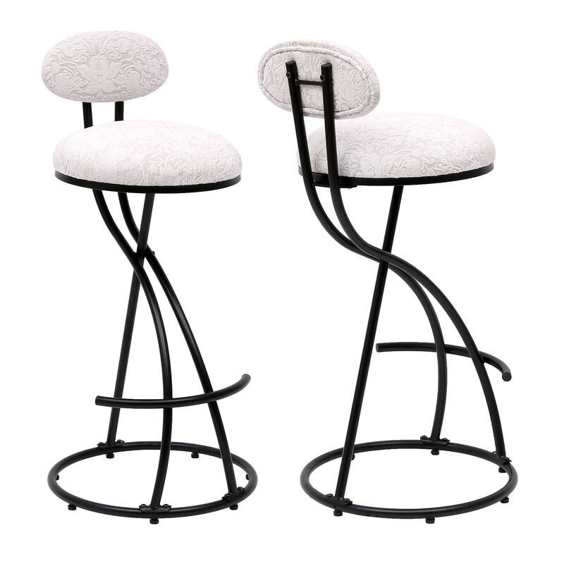 Set of 2 Round Bar Stools with Floral Print Seats - Sturdy Metal Frame for Kitchen & Dining