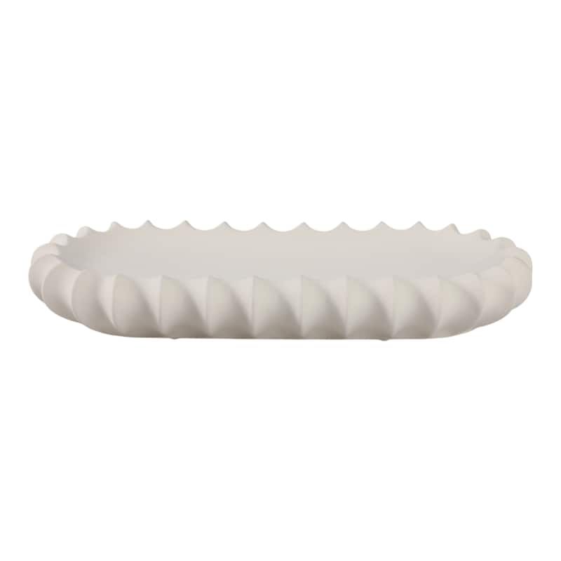 Ceramic Decorative Tray Sculpted Edge Design Modern Decor - 3" Ivory - 18" x 8" x 3"