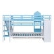 preview thumbnail 70 of 98, Bunk Bed Castle Playhouse Solid Wood Stairs Bed Frame with Storage Shelves & 2 Drawers, Children's Slide Bed with Guardrail